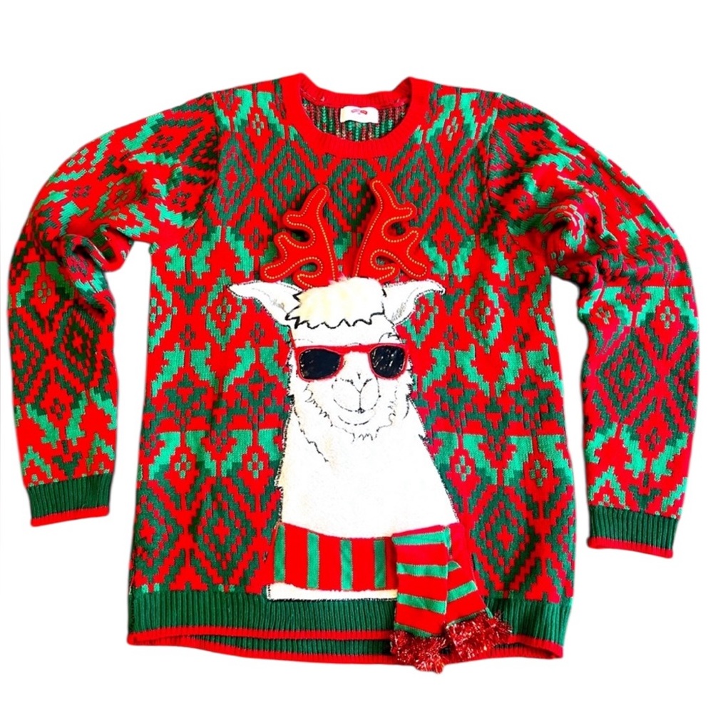 Ugly Christmas Sweater – Llama with Antlers & Sunglasses – Size M (38–40)